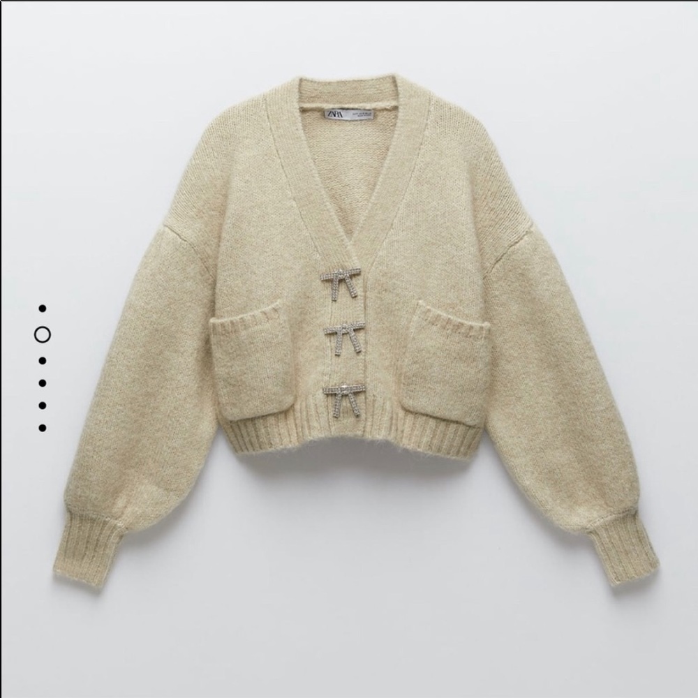 Matching Set - Knit Cardigan Top with Jewel Button - Picture 5 of 15